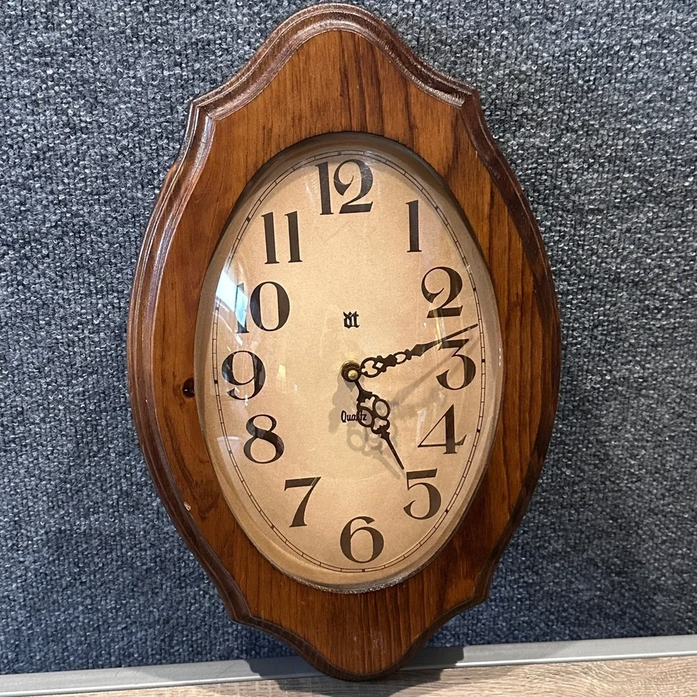 Vintage 1984 Designs in Time Wooden Oval Quartz Clock MCM Cottagecore Farm USA